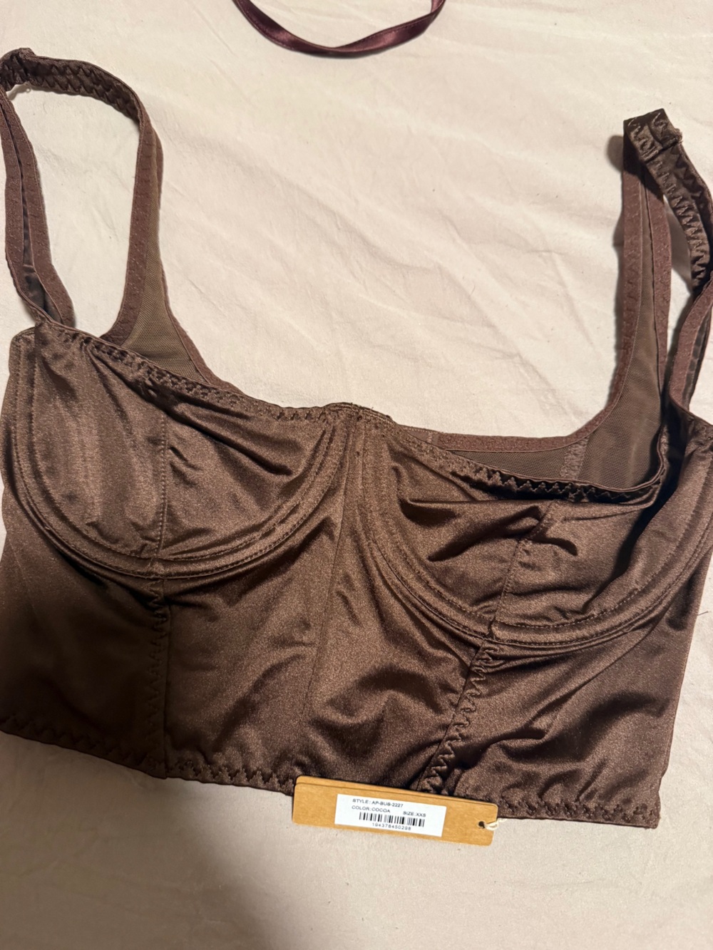 SKIMS Satin-Look Brown Longline Bra Top